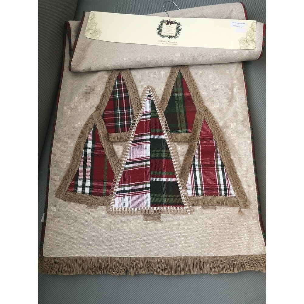 Ridgefield Home Plaid Christmas Tree Table Runner Holiday Home Decor Fringe New